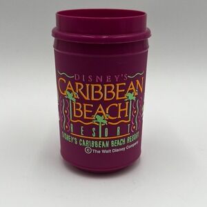 VINTAGE 90's Disney's Caribbean Beach Resort PINK Plastic Travel Mug With Lid